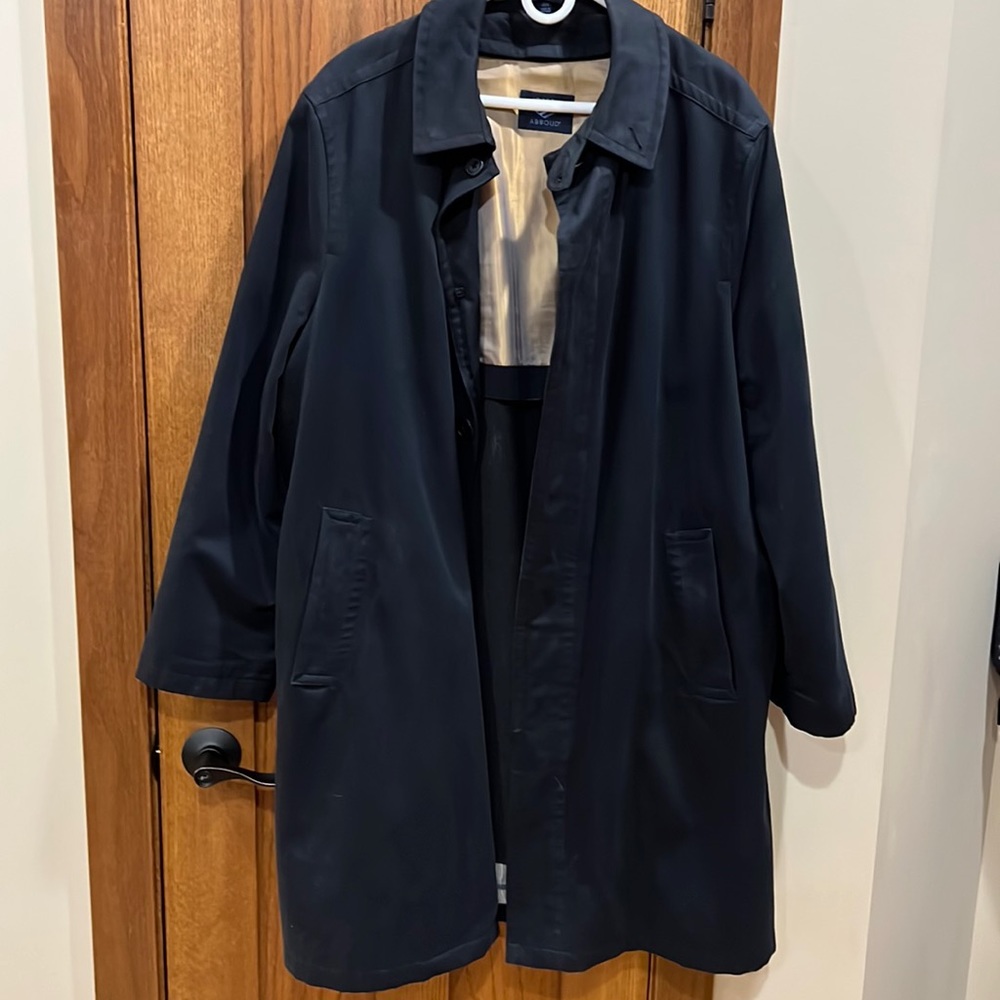 Joseph Abboud navy colored heavy car/rain coat with zip out liner. 48R size.